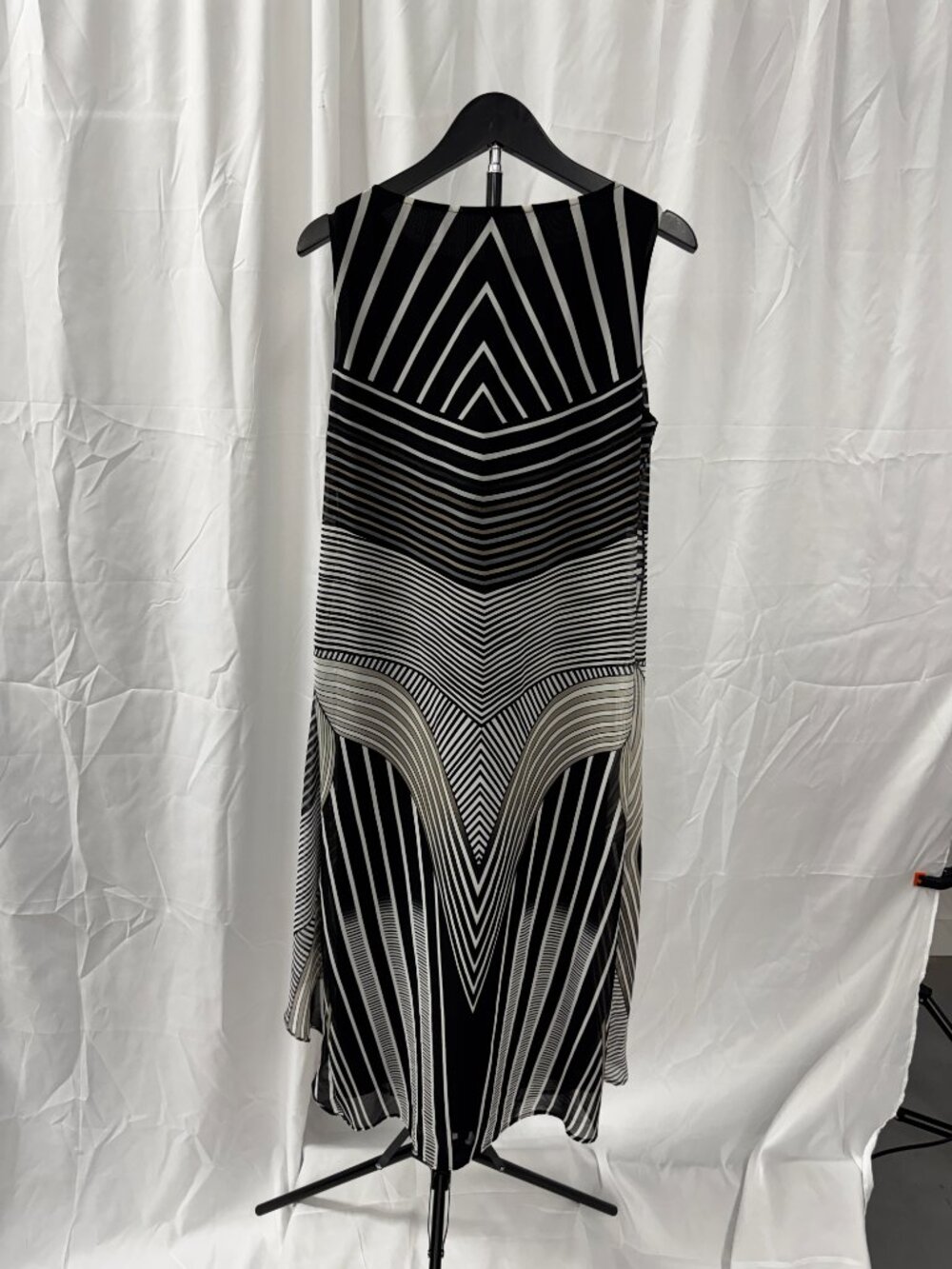 IC by Connie K Striped Asymmetric Sleeveless Dress Black White Sz S - Picture 7 of 13